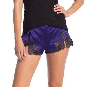 Josie Natori DVO Lillian Silk Shorts Midnight Purple With Black Lace Trim